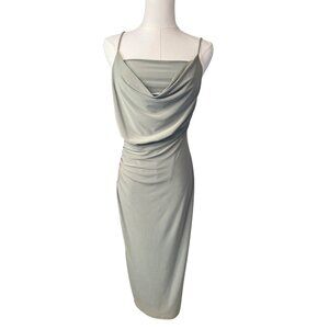 Zara Light Olive Green Cowl Neck S Dress Spaghetti Straps & Ruched Side Detail